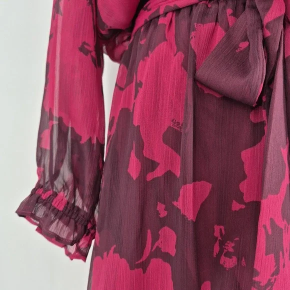 NWT Simply Vera Vera Wang Ruffle Dress Magenta Long Sleeve Mini Chiffon Sz XL - Picture 6 of 13